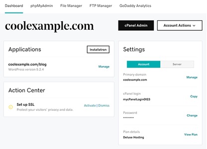 dashboard for my linux hosting account