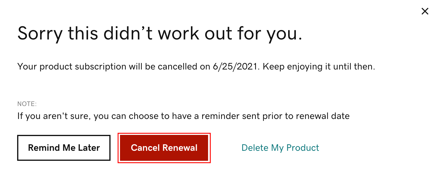 select cancel renewal