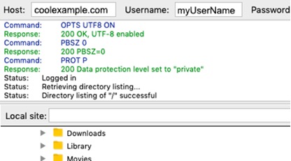 filezilla connected to account