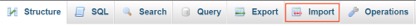 import tab in phpMyAdmin