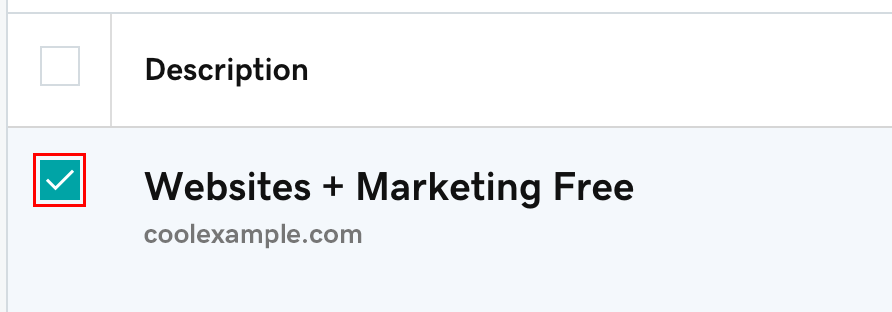 select box next to product or domain